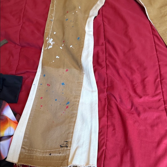 MNML Artistic Tan Pants with Paint Splatter - Picture 2 of 9